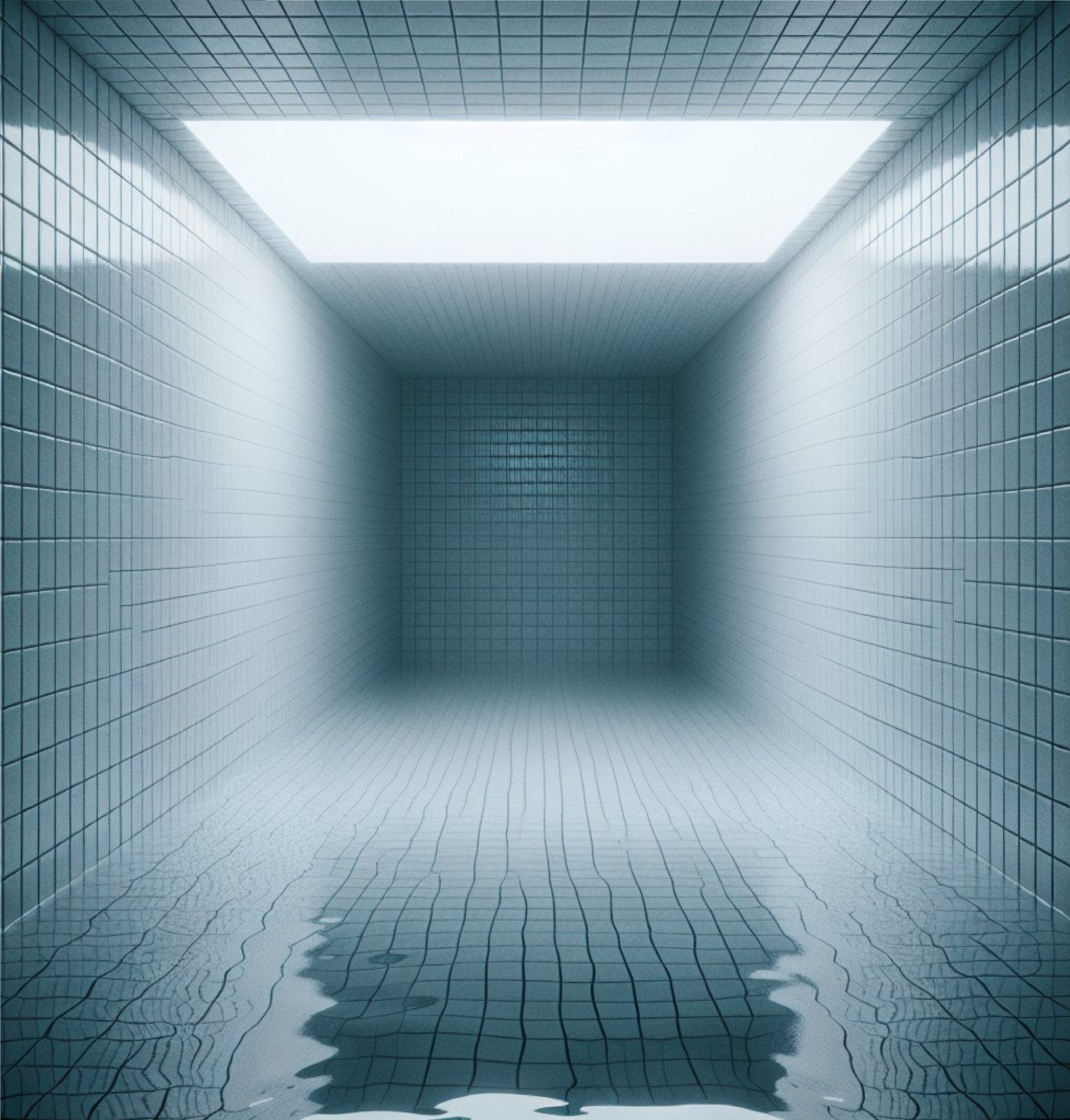 A poolrooms-style level — all tile, light, and shallow water